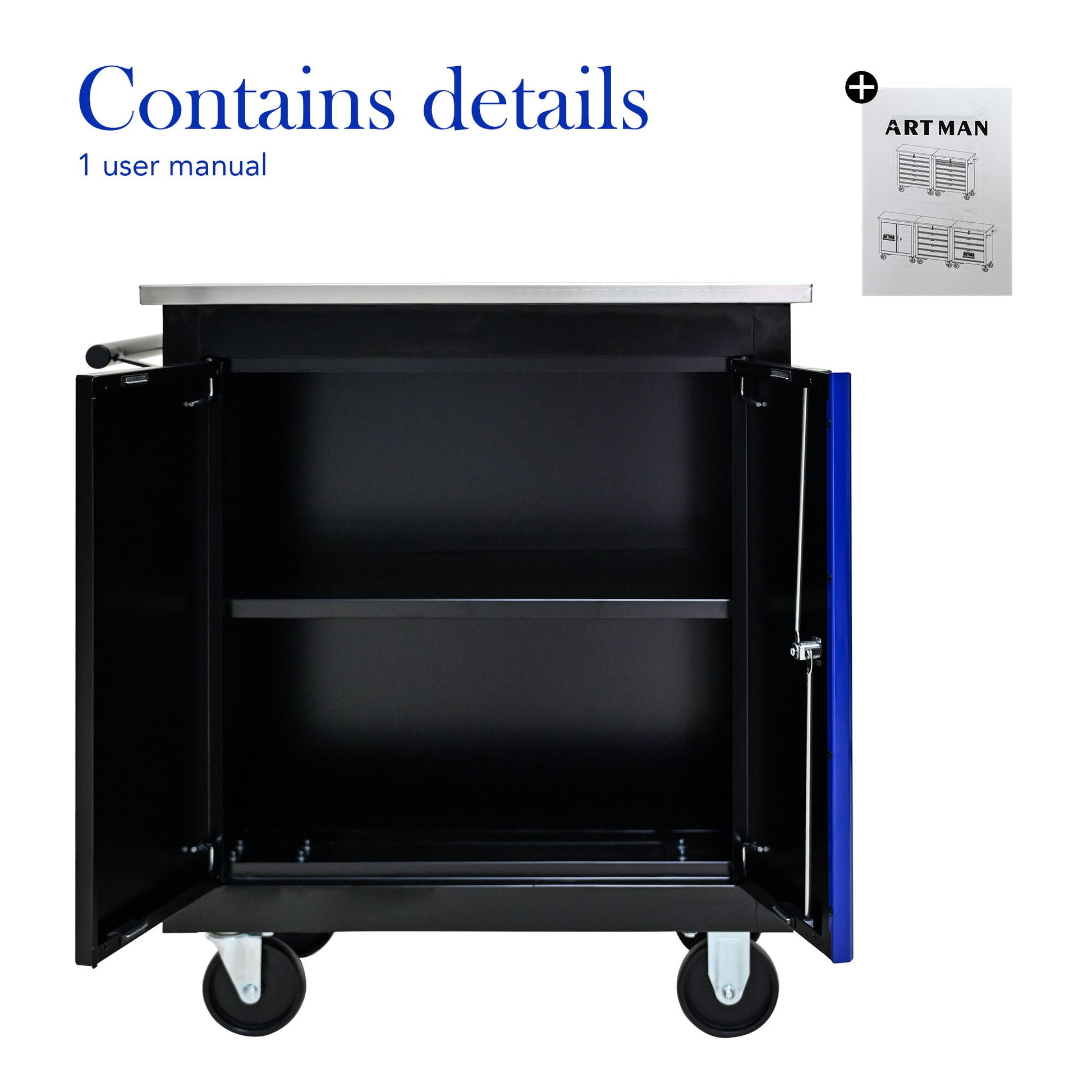 Movable Lockable Double Door Partition With Lock Multi Functional Hardware Storage Tool Car Auto Repair Locker - Black / Blue Daily Nest