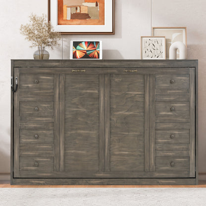 Murphy Bed With LED Light, Foldable Wall Bed Cabinet Hearth and Haven