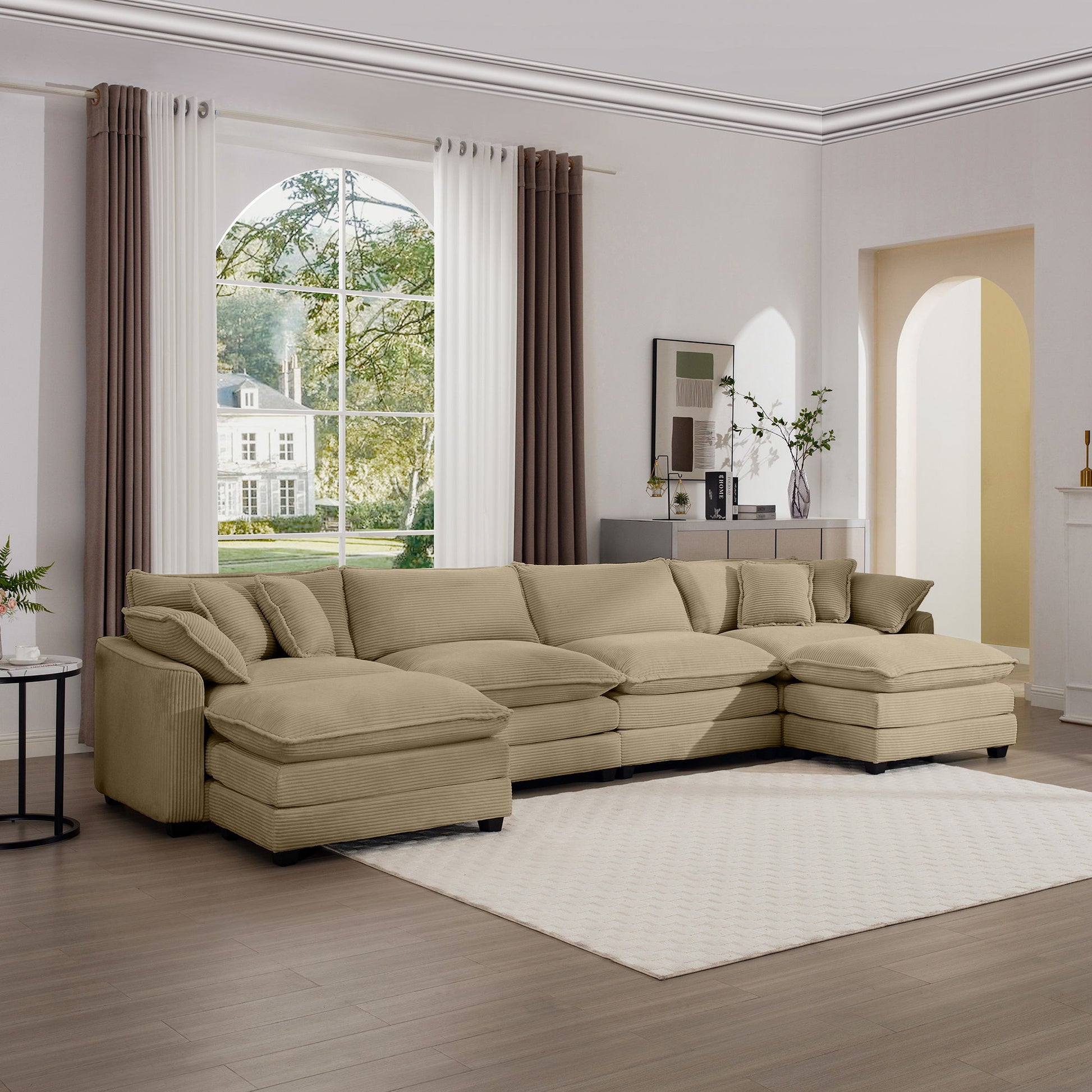 Modern Oversized Modular Cushion Sofa With Ottoman, Low Back, Deep Seating Sofa Set Home Essentials