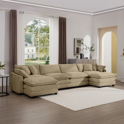 Modern Oversized Modular Cushion Sofa With Ottoman, Low Back, Deep Seating Sofa Set Home Essentials