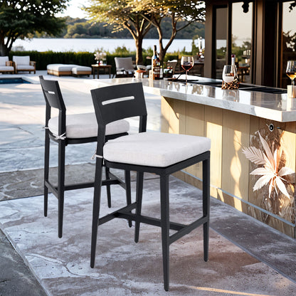 Modern Outdoor Bar Stools With Backrest And Footrest (Set of 2) Life Outside