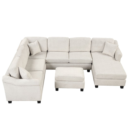 4 Pieces Sectional Sofa With Ottoman With Right Side Chaise