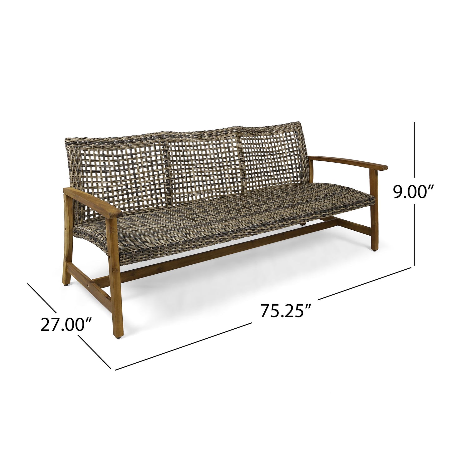 Outdoor 3 Seater Sofa With Rattan Cover - Gray Noble House