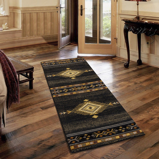 Tribes - 2'7" X 7'3" Southwest Area Rug Polypropylene - Black Icona Home Decor