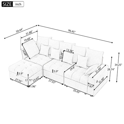 Sectional Sofa Modular Sofa Couch With Three USB Ports, A Removable Storage Ottoman And Five Back Pillows For Living Room