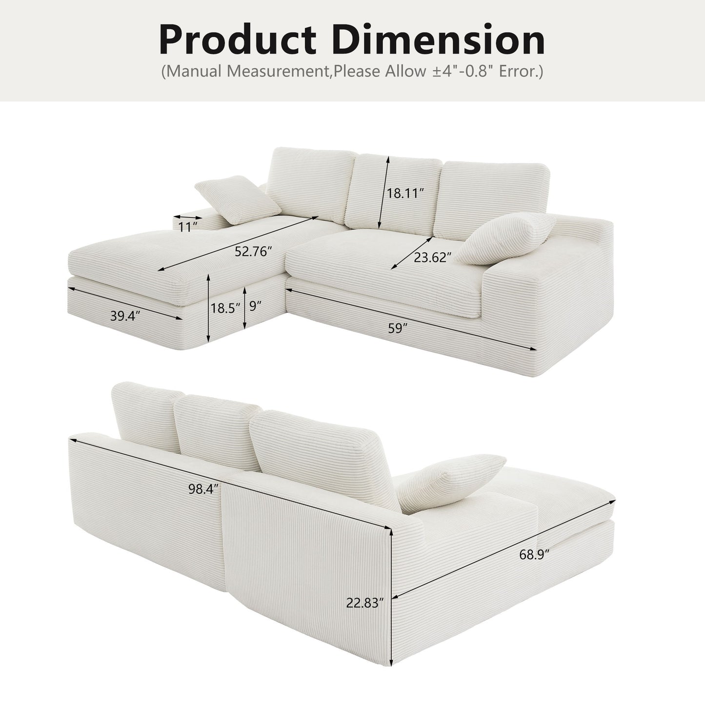 Compressed Sofa With 3 Back Cushions, 2 Throw Pillows Home Essentials