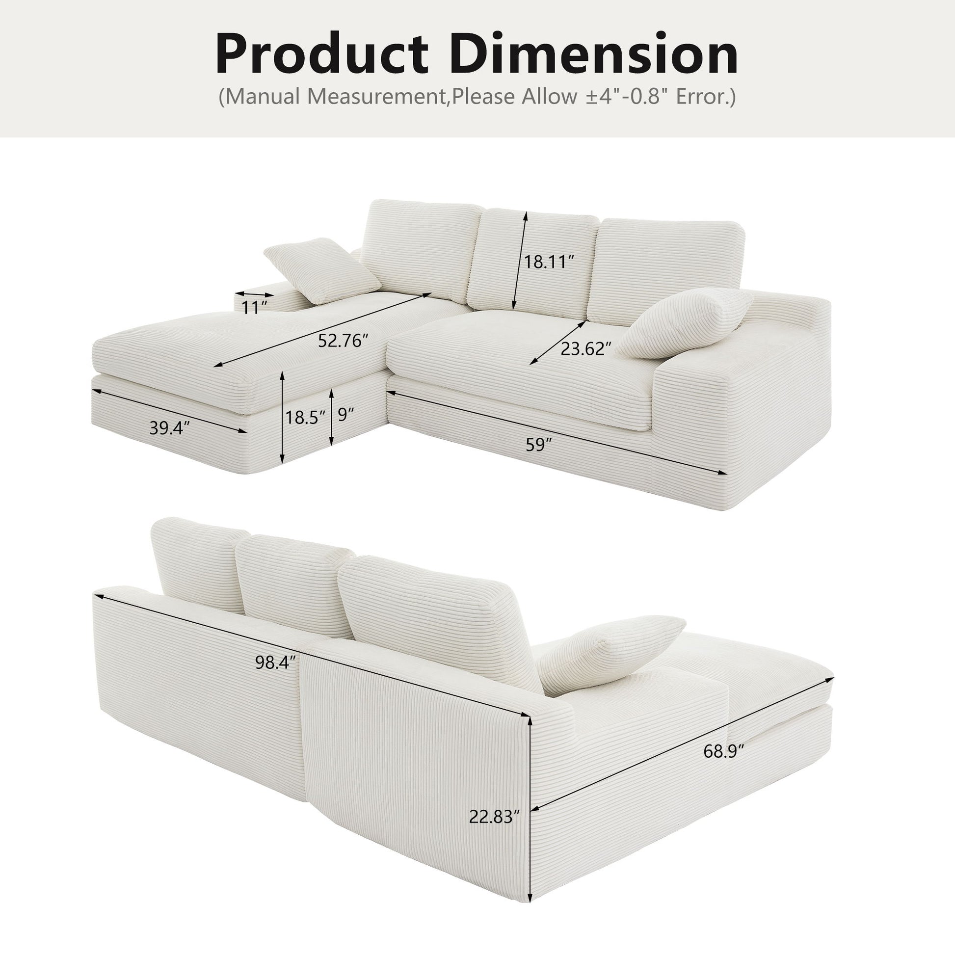 Compressed Sofa With 3 Back Cushions, 2 Throw Pillows Home Essentials