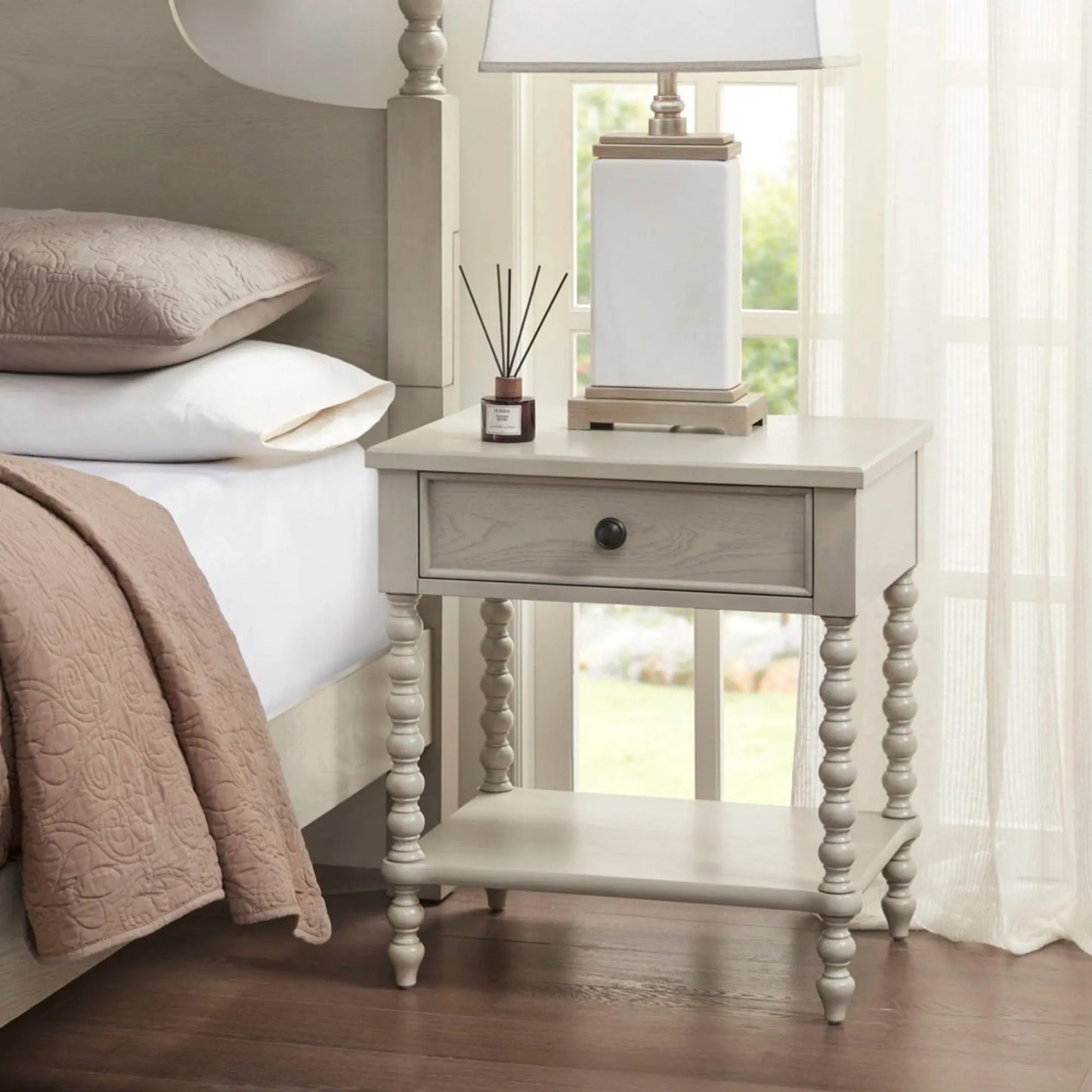 Traditional Durable Nightstand Table With Drawer And Shelf JLA