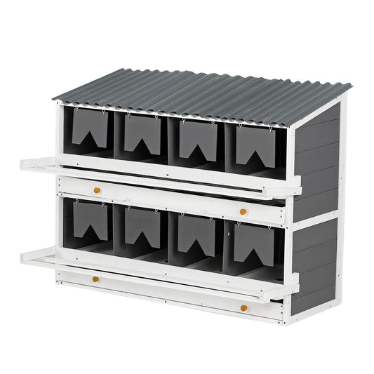 Wooden Chicken Nesting Box With 2 Egg Collection Drawers - White / Gray Daily Nest