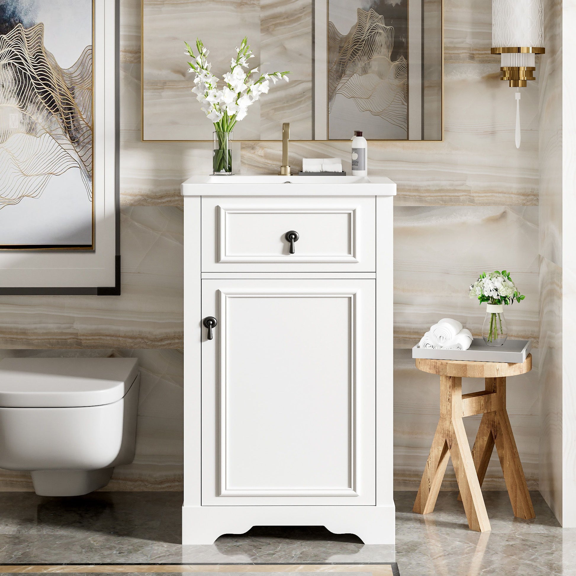 Elegant Bathroom Vanity With Ceramic Sink, Soft Close Door, Adjustable Shelf Hearth and Haven