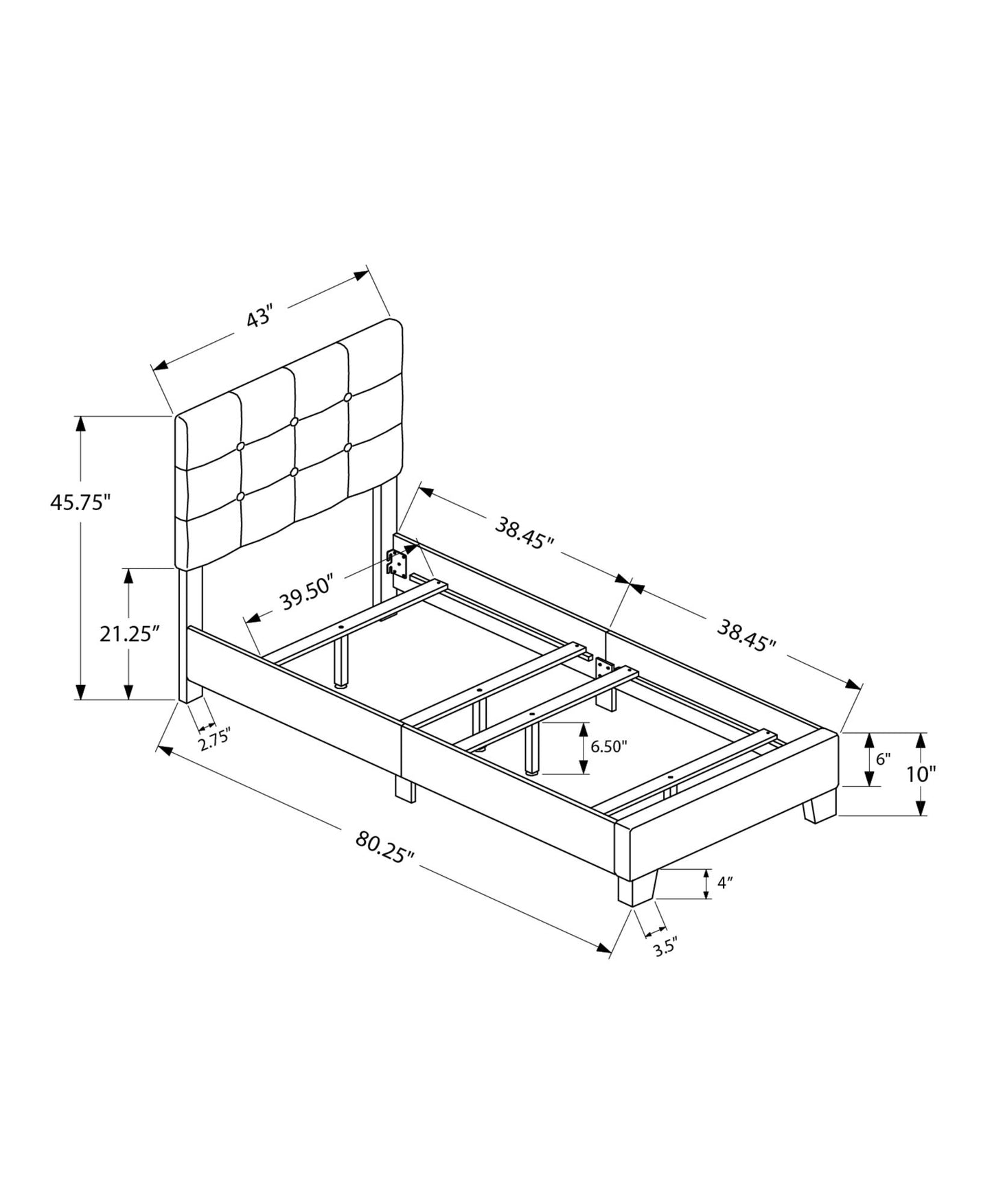 Bed, Upholstered, Frame Only, Transitional 8th Street