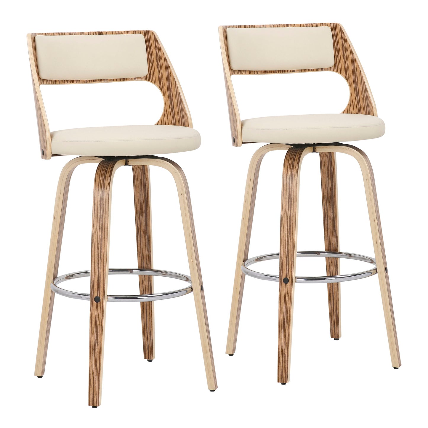 Cecina - Mid-Century Modern Fixed Height Barstool With Swivel (Set of 2) - Zebra / Cream Lumi Source