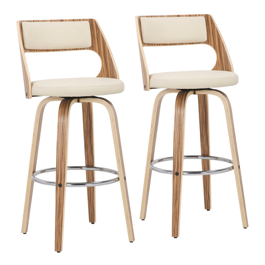 Cecina - Mid-Century Modern Fixed Height Barstool With Swivel (Set of 2) - Zebra / Cream Lumi Source