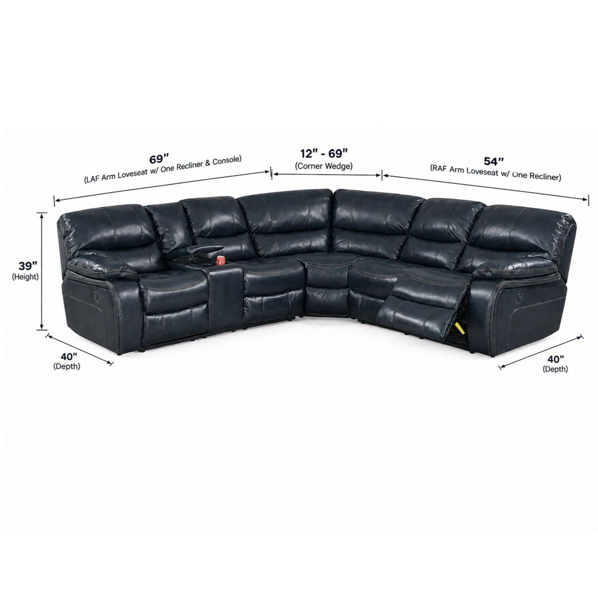 Power Motion Reclining Sectional Sofa With Console Cup Holders And USB Charging Port - Blue Home Essentials
