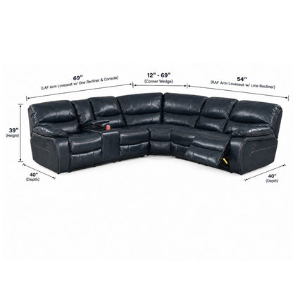 Power Motion Reclining Sectional Sofa With Console Cup Holders And USB Charging Port - Blue Home Essentials