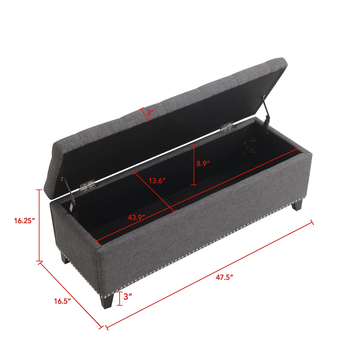 Button-Tufted Storage Ottoman With Safety Close Hinge Home Essentials