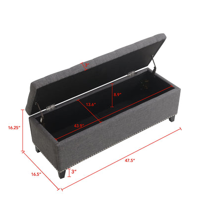 Button-Tufted Storage Ottoman With Safety Close Hinge Home Essentials