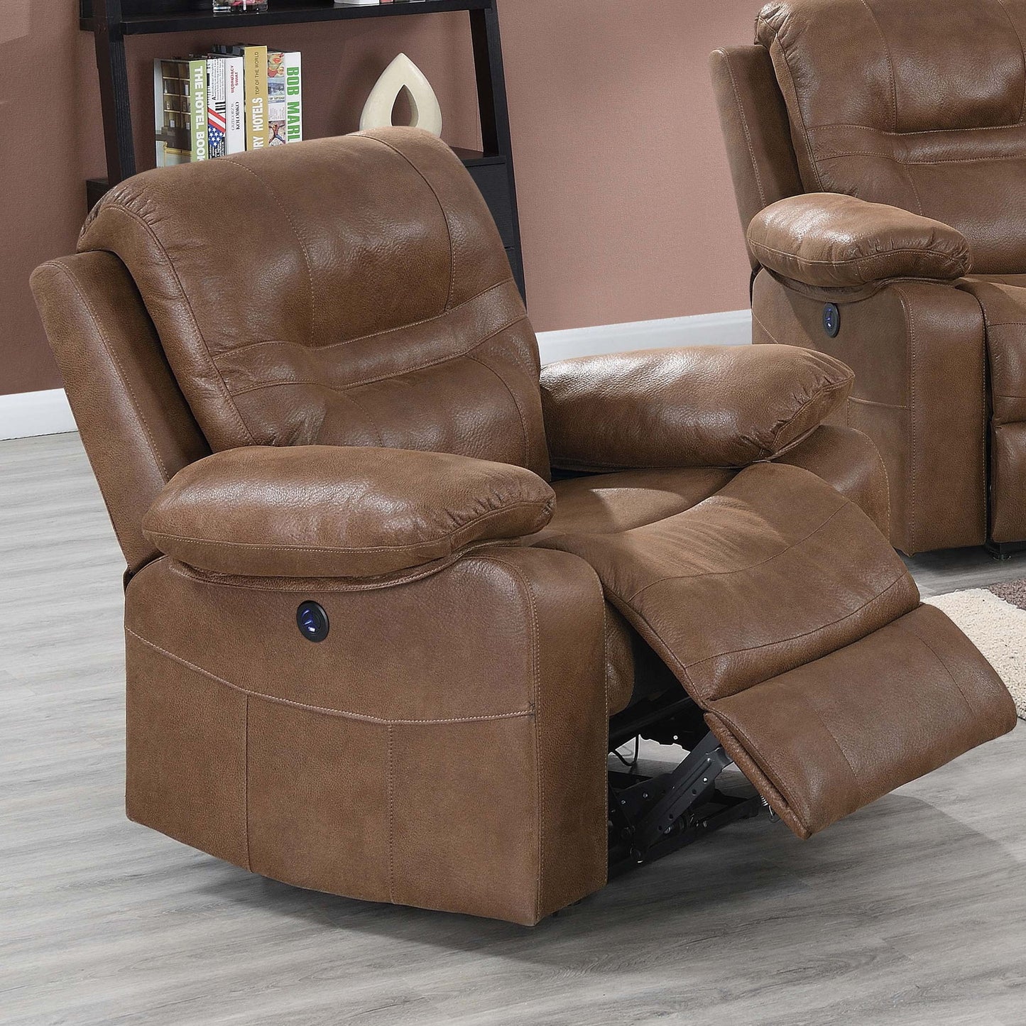 1 Piece Single Power Recliner Pillow Top Arms Cushion Back With USB Port - Dark Brown Home Essentials