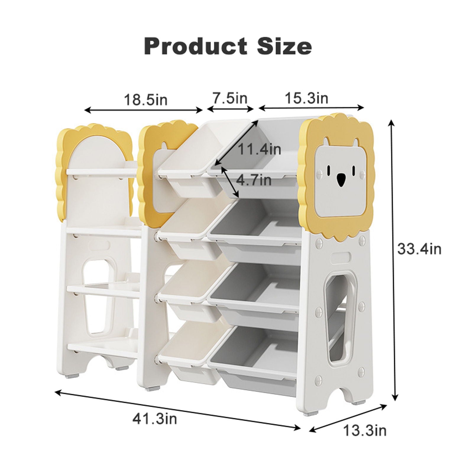 Kids Bookshelf And Toy Storage, 4 Tier Toy Organizers With 8 Removable Storage Bins, Kids Toy Storage Organizer For Study Room - Gray / White / Yellow Home Essentials