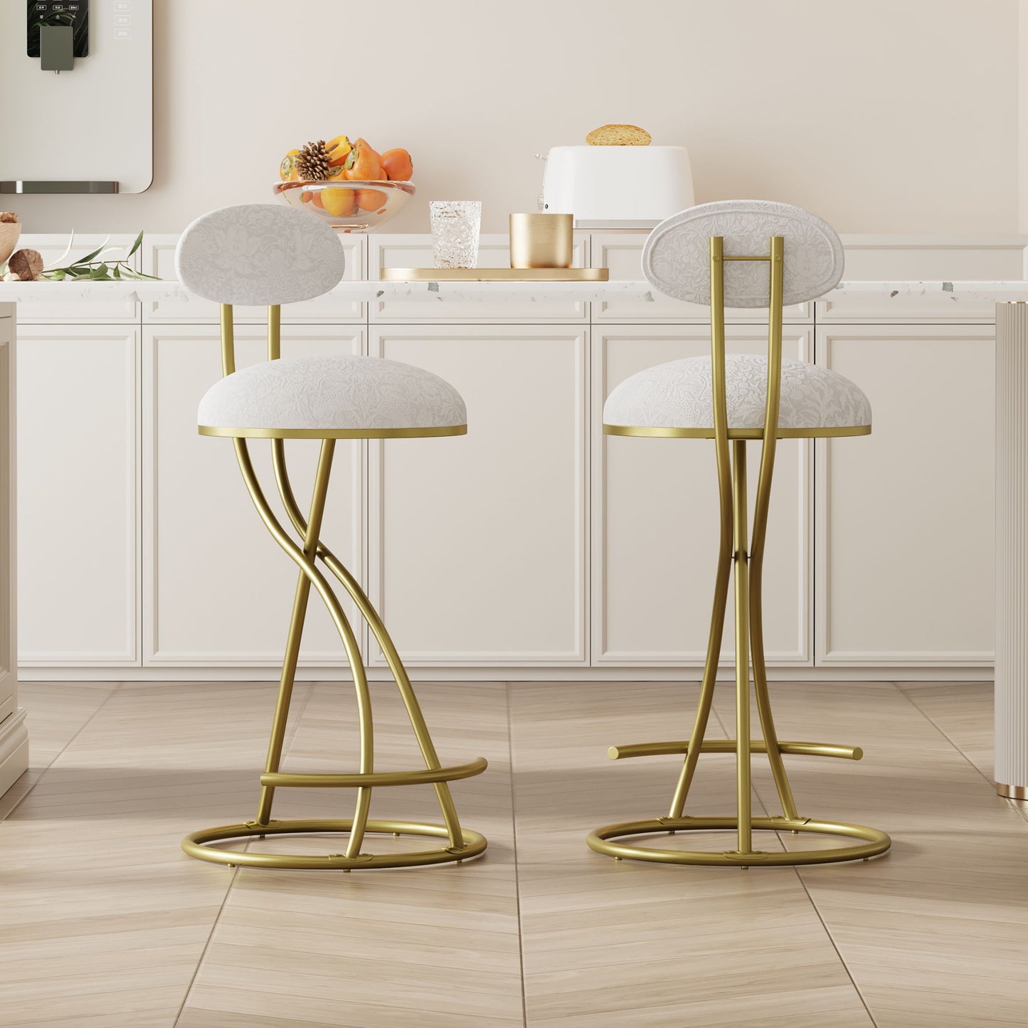 Round Print Bar Stools Upholstered Chairs For Kitchen (Set of 2) Home Essentials