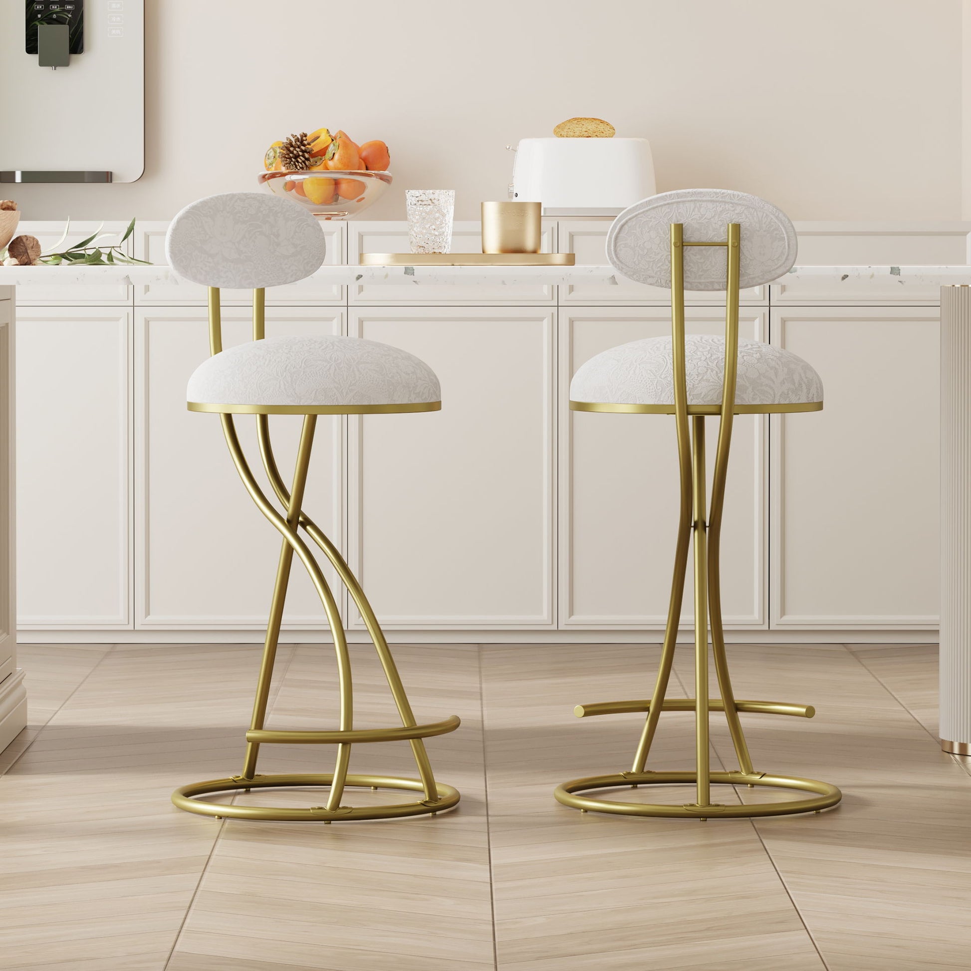 Round Print Bar Stools Upholstered Chairs For Kitchen (Set of 2) Home Essentials