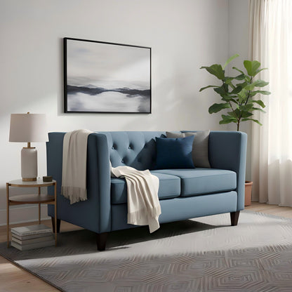 Button Tufted Loveseat, Upholstered 2 Seater With Square Arm For Living Room - Navy Blue US Pride