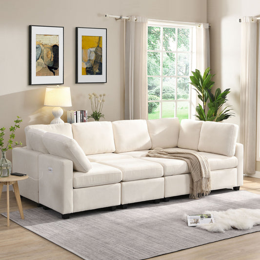 Sectional Sofa Couch Sofa Bed U-Shaped Sofa With Two Movable Ottoman And Three USB Ports For Living Room