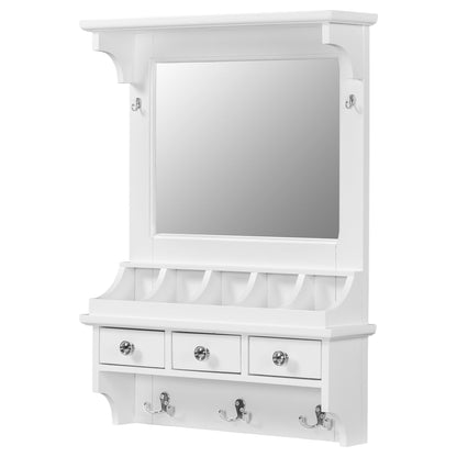 Floating Makeup Vanity With Big Mirror, Wall Mounted Storage Vanity With Drawers, Pockets & Hooks, Space Saving Decorative Home Organizer - White Daily Nest