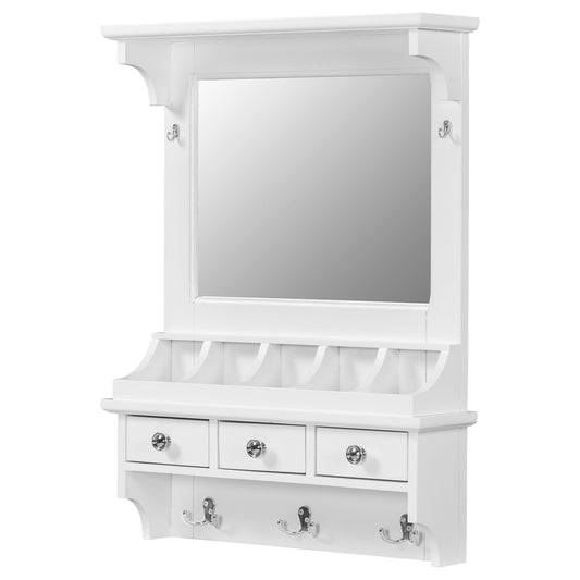 Floating Makeup Vanity With Big Mirror, Wall Mounted Storage Vanity With Drawers, Pockets & Hooks, Space Saving Decorative Home Organizer - White Daily Nest