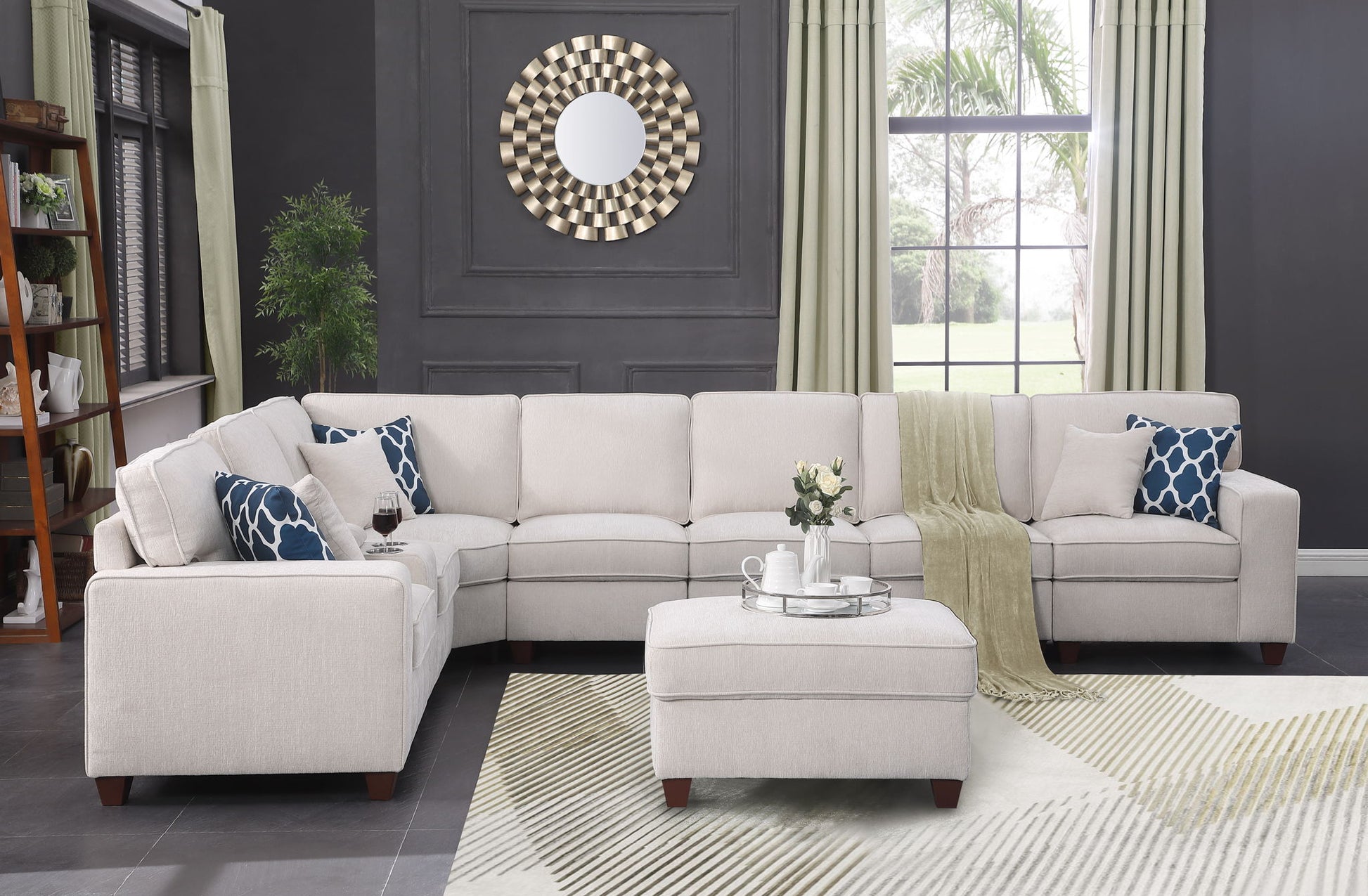 Ted - Sectional Sofa With Ottoman - Beige Urban Retreats