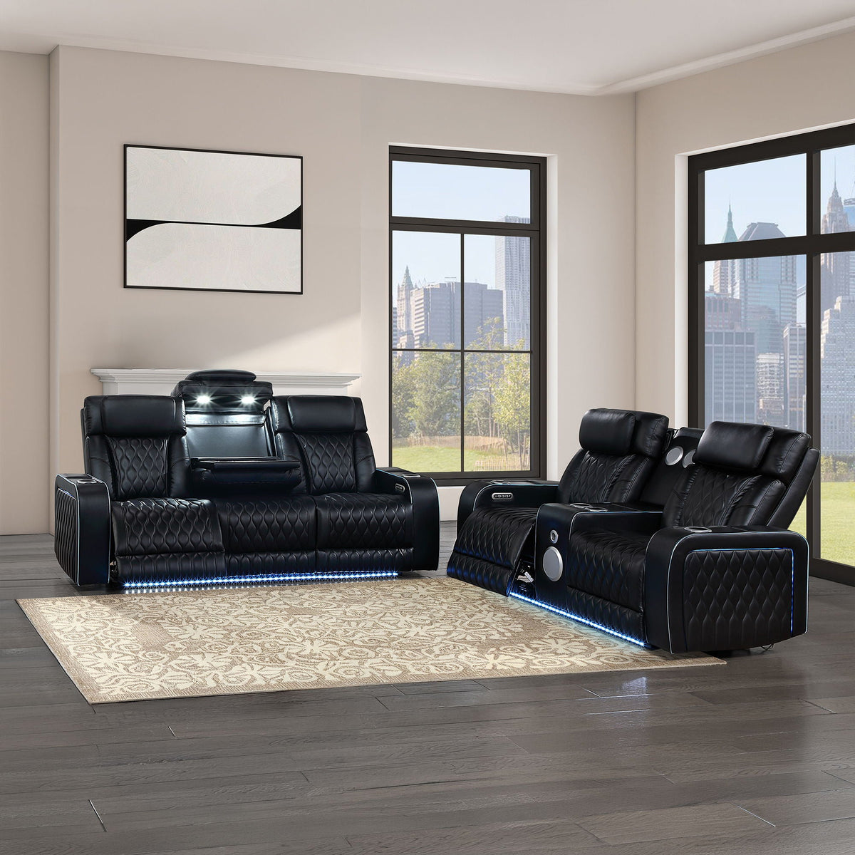 Electra - Power Reclining Set With Power Headrests, Massage And LED Lighting Matrix Furniture Group