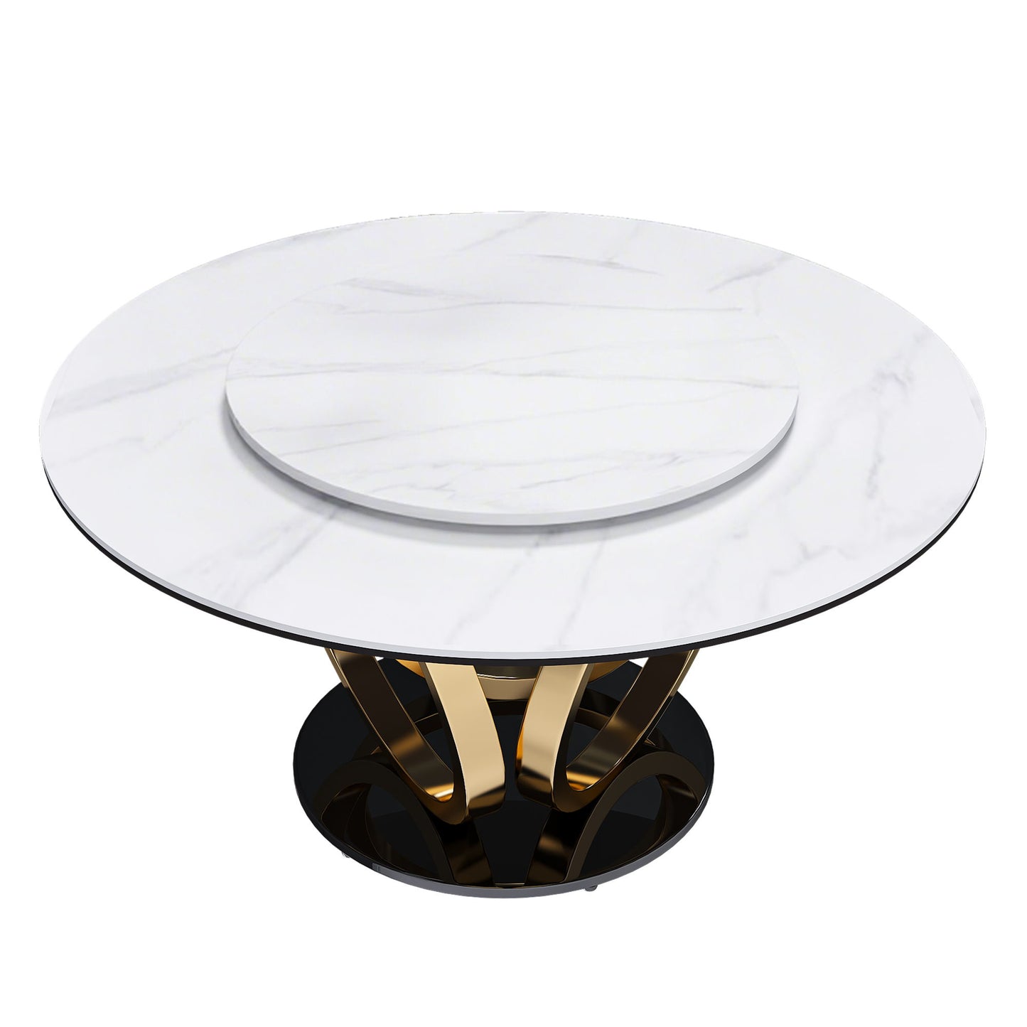 Round Dining Table With 360° Smooth Lazy Susan Stain / Heat - Gold / Black / White Home Essentials