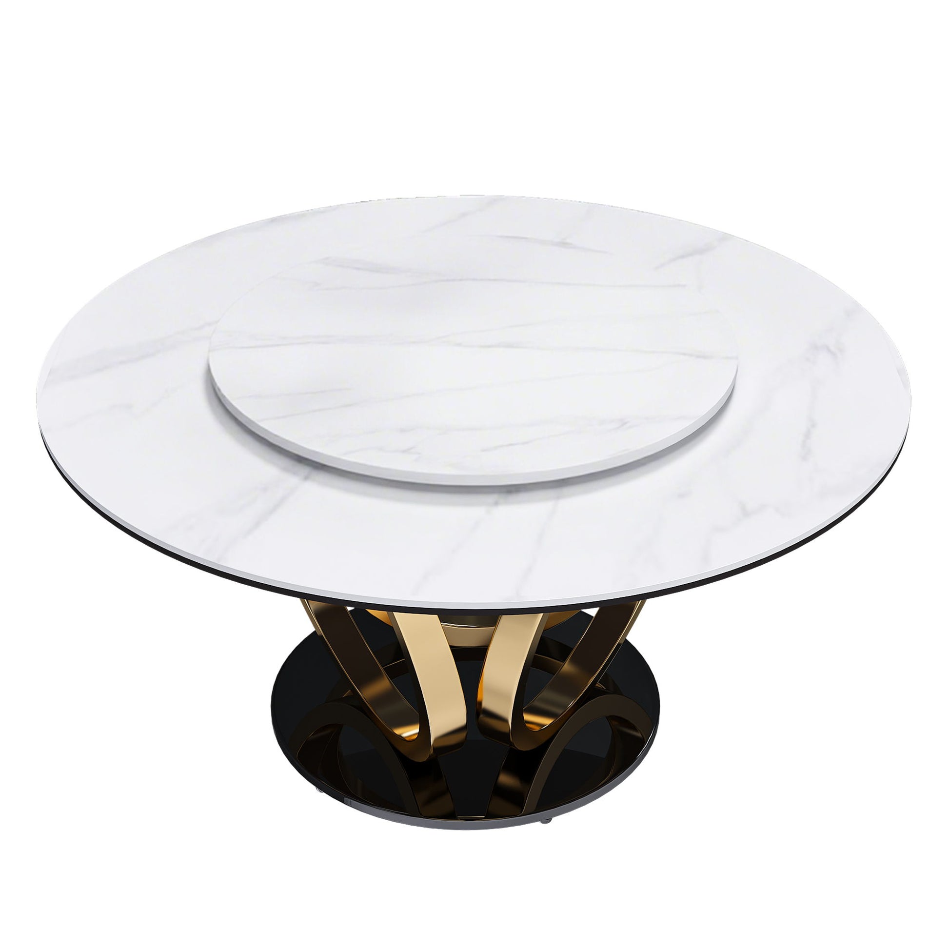 Round Dining Table With 360° Smooth Lazy Susan Stain / Heat - Gold / Black / White Home Essentials