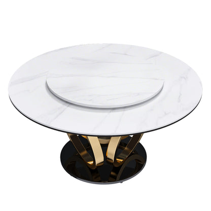 Round Dining Table With 360° Smooth Lazy Susan Stain / Heat - Gold / Black / White Home Essentials