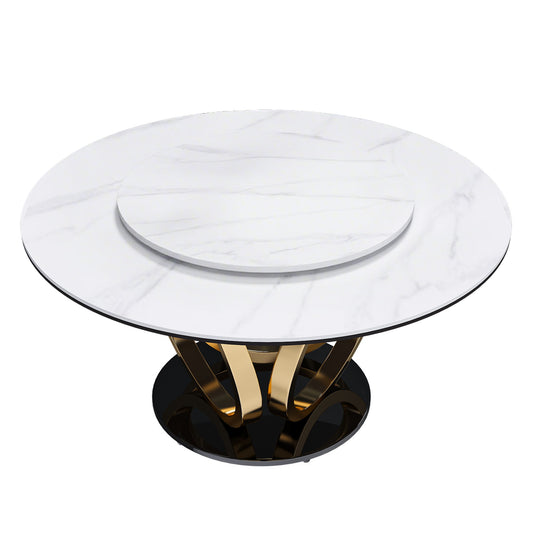 Round Dining Table With 360° Smooth Lazy Susan Stain / Heat - Gold / Black / White Home Essentials