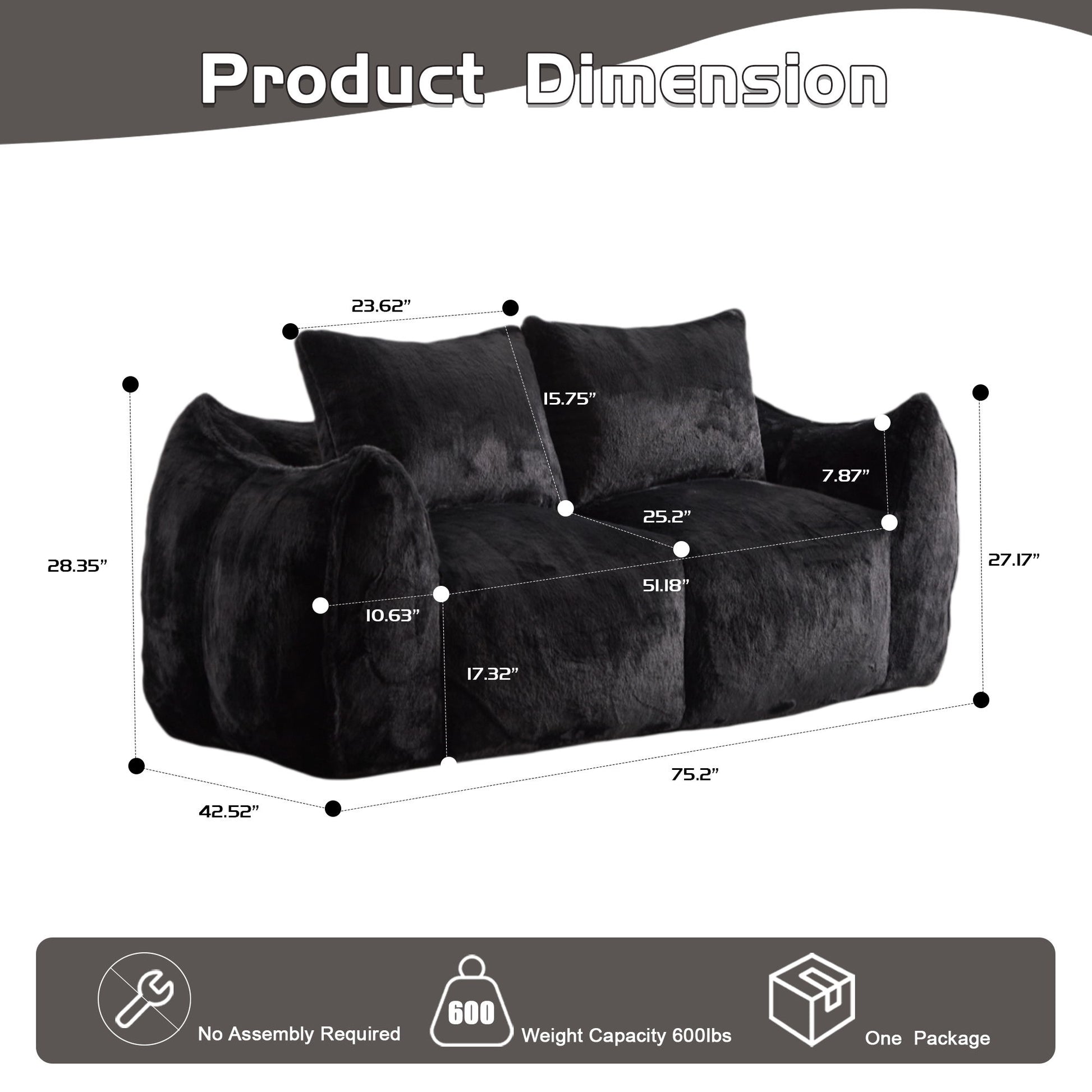 Giant Bean Bag Couch, Ultra Soft Fluffy Loveseat For Living Room Home Essentials