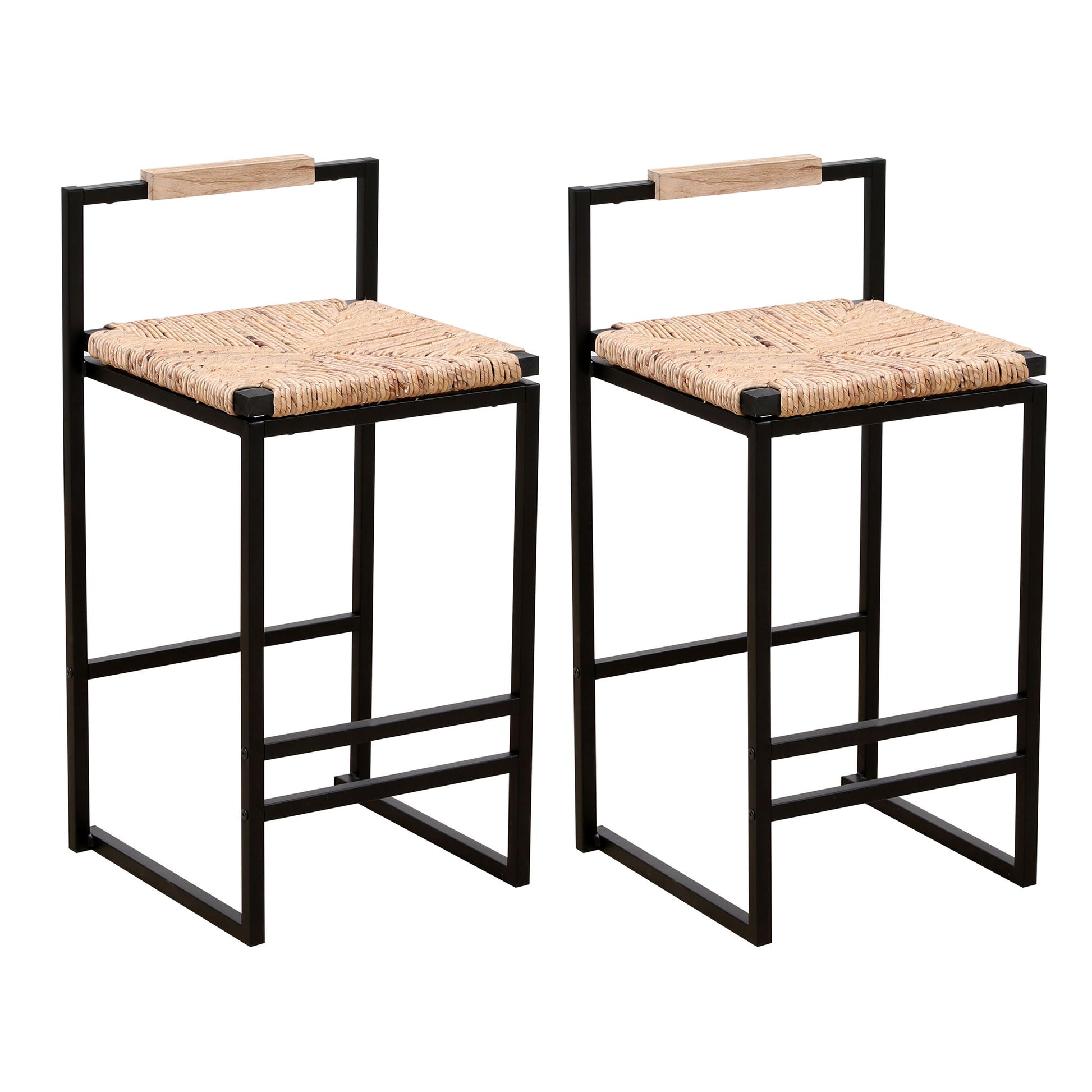 Water Hyacinth Woven Bar Stools With Back Support, Counter Height Dining Chairs (Set of 2) - Natural Home Essentials