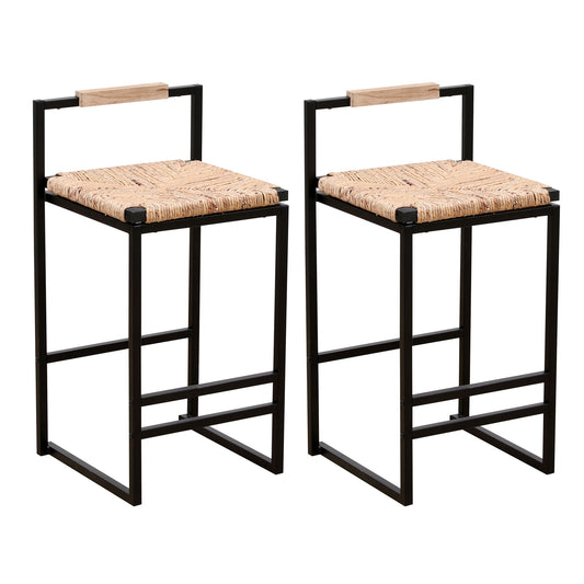 Water Hyacinth Woven Bar Stools With Back Support, Counter Height Dining Chairs (Set of 2) - Natural Home Essentials