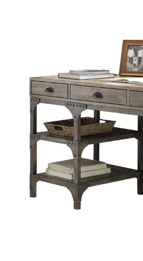 Gorden - Weathered Antique Metal Writing Desk - Oak Acme