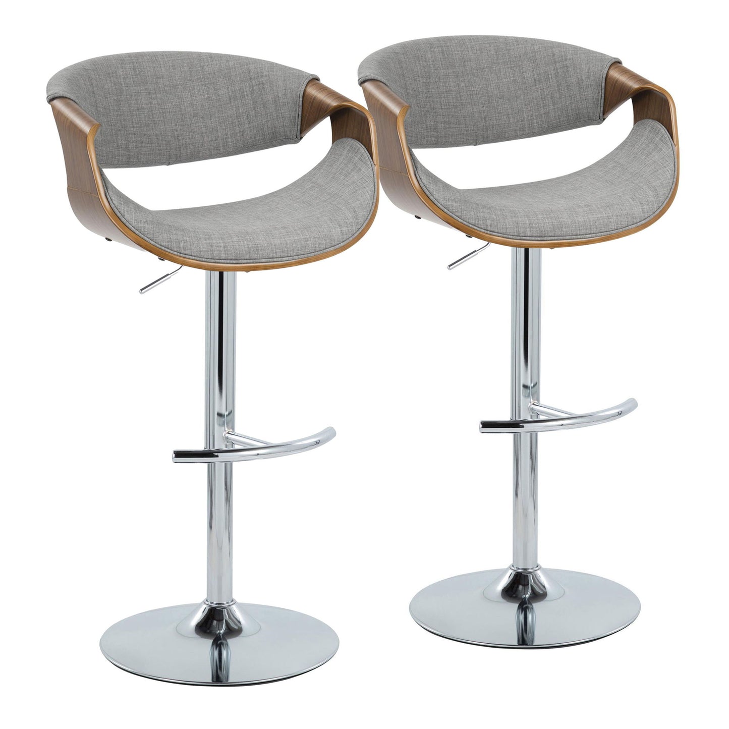 Curvo - Mid Century Modern Adjustable Barstool With Swivel With Rounded T Footrest (Set of 2) Lumi Source