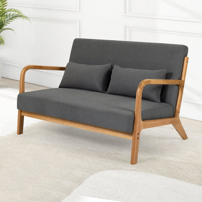 Leisure Chair With Solid Wood Armrest And Feet, Mid-Century Modern Accent Sofa, 2 Seat Home Essentials