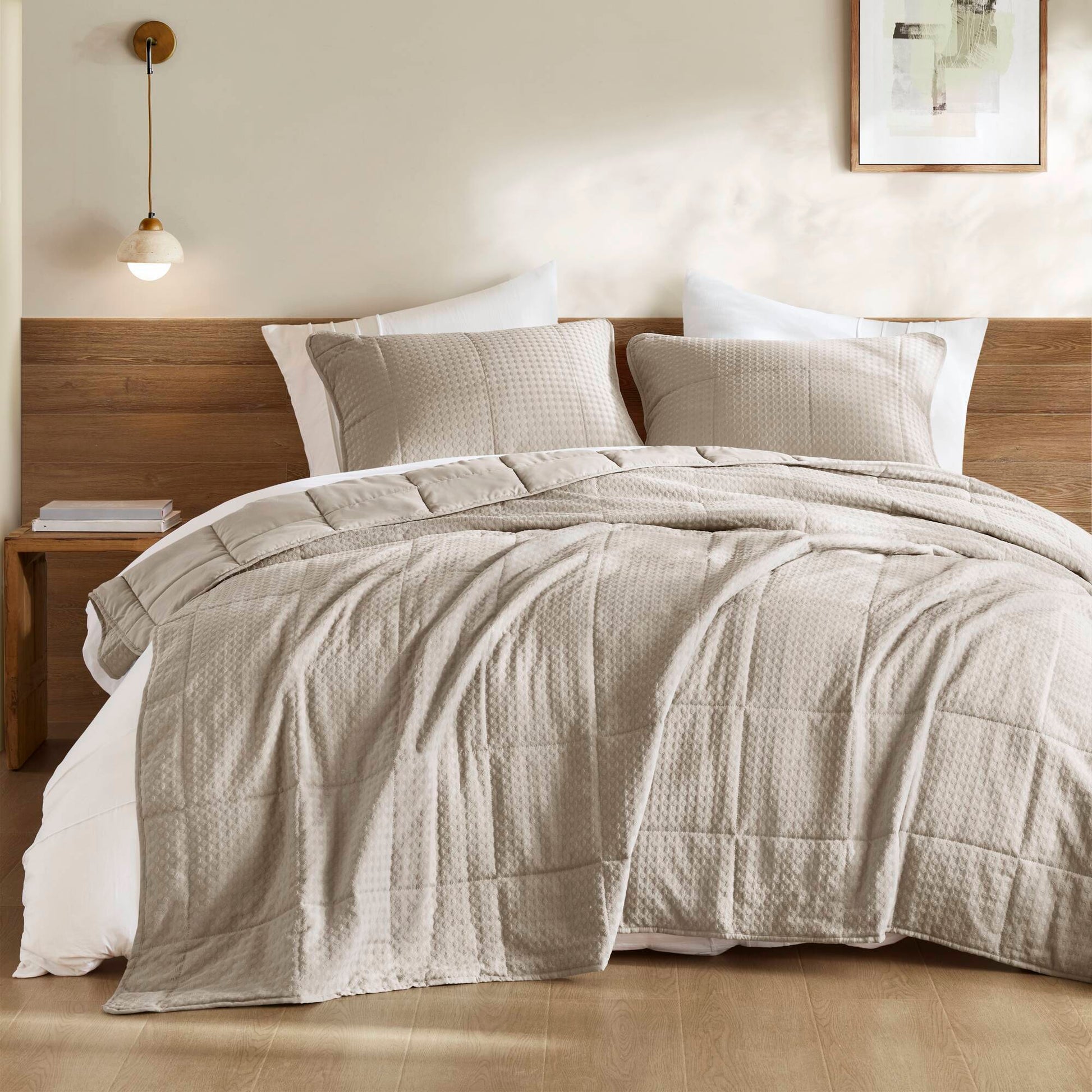 Mina - Full/Queen Waffle Weave Textured Quilt Set - Neutral Super Listing