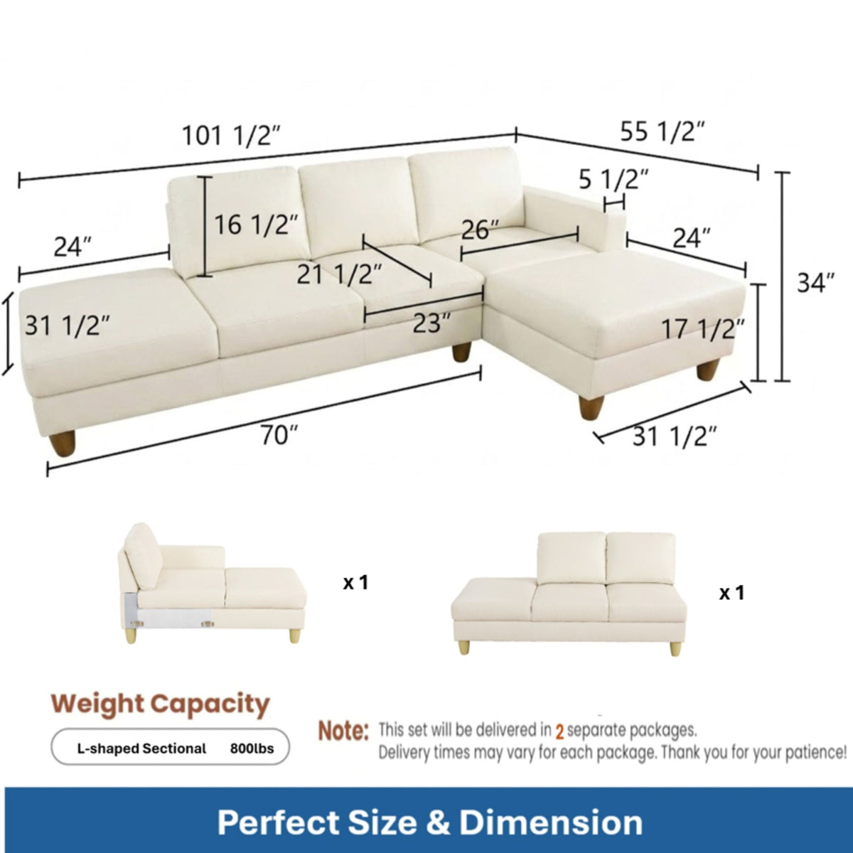 L - Shaped Sectional Sofa With Chaise & Ottoman Home Essentials