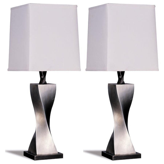 Keene - Tapered Shade Table Lamp Silver (Set of 2) - Distressed Silver CoasterEveryday