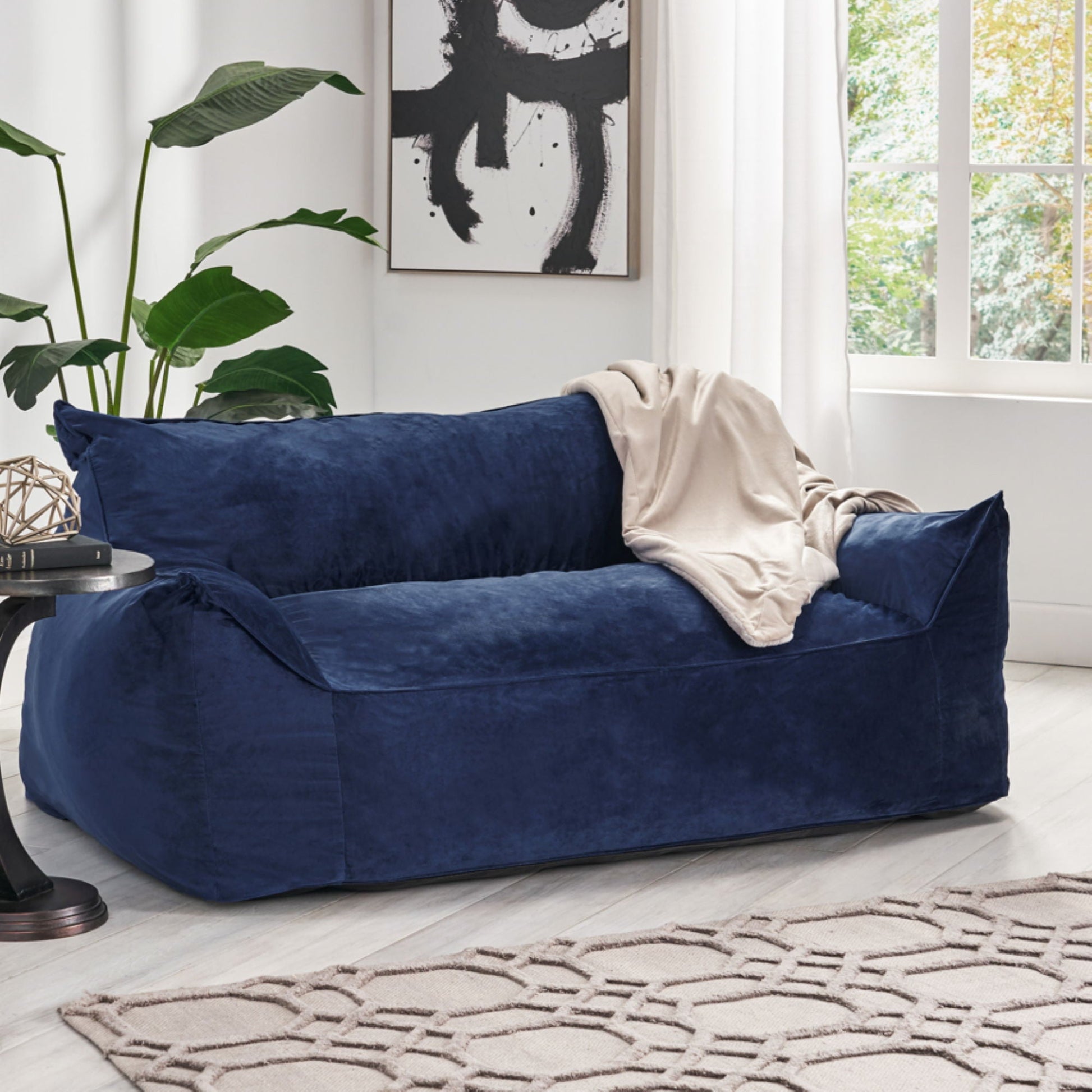 Fila - Velveteen Oversized Seater Bean Bag Chair With Armrests Home Essentials