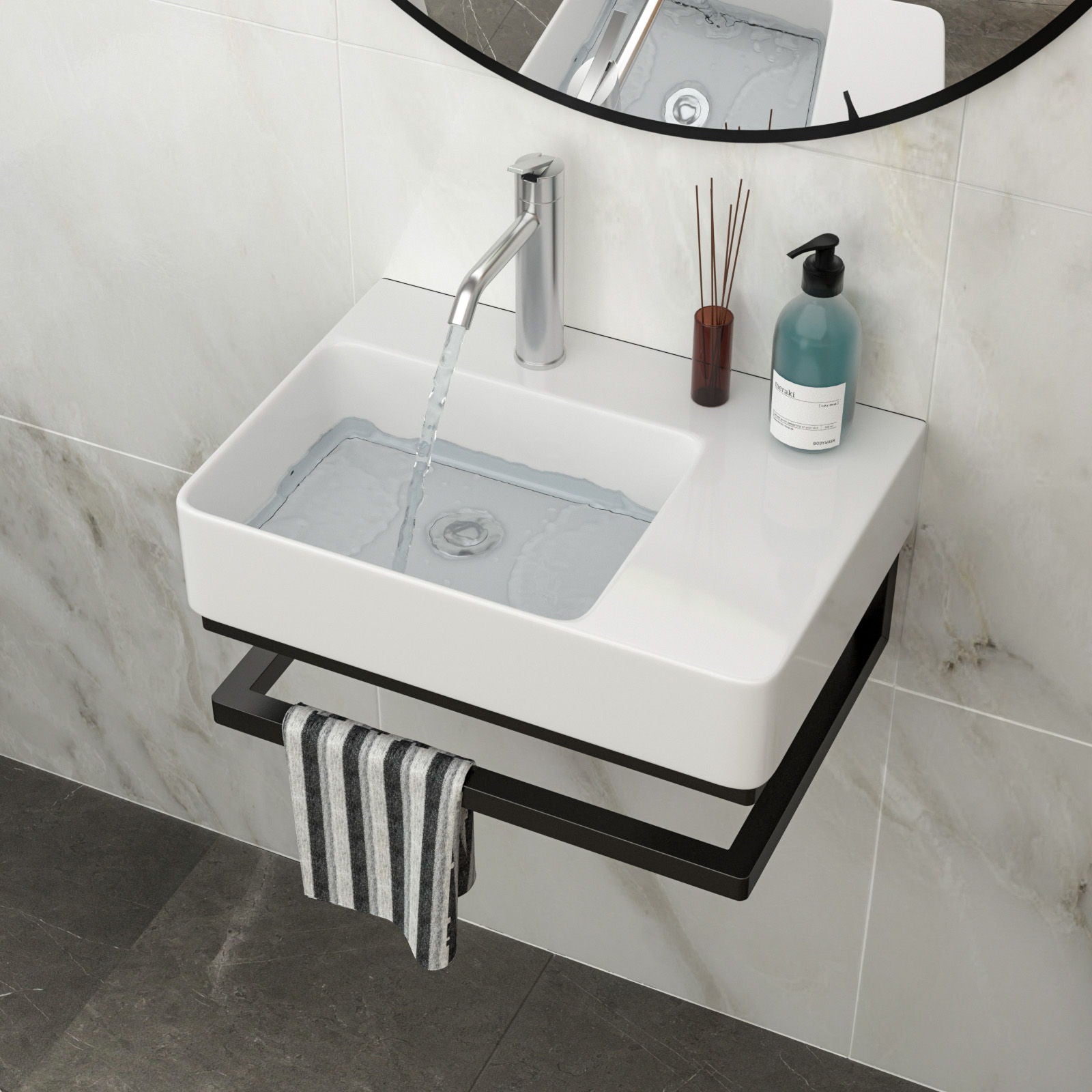 Wall Mounted Rectangular Bathroom Sink With Towel Bar And Faucet Hole - White Home Essentials