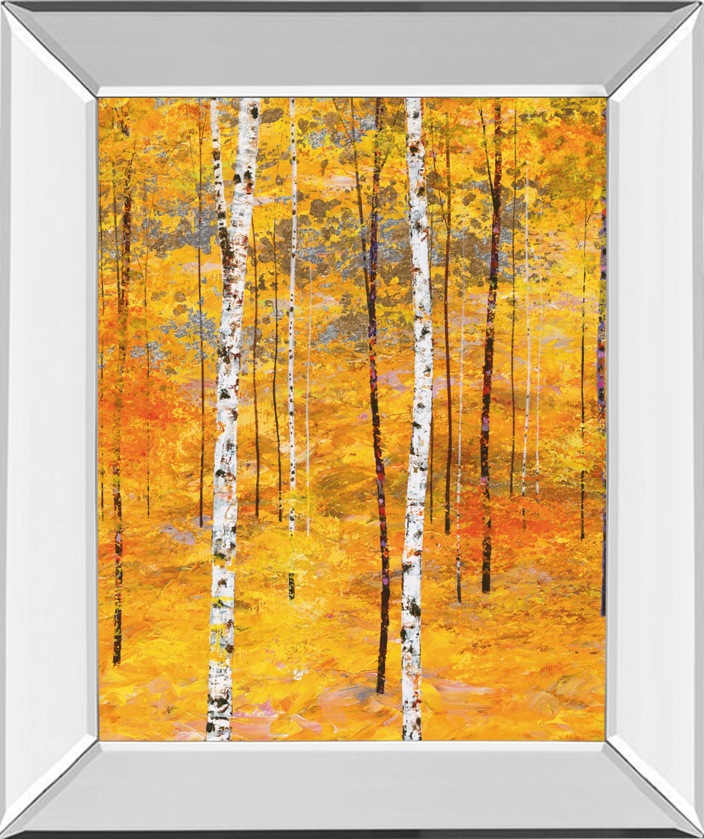 Iridescent Trees V By Alex Jawdokimov - Mirror Framed Print Wall Art - Yellow