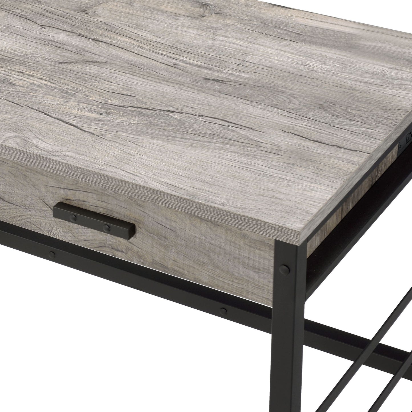 Disho - Weathered Writing Desk With USB - Oak Acme
