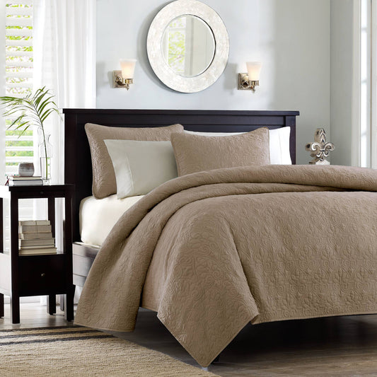 Quebec - Twin Reversible Coverlet Set - Khaki Madison Park