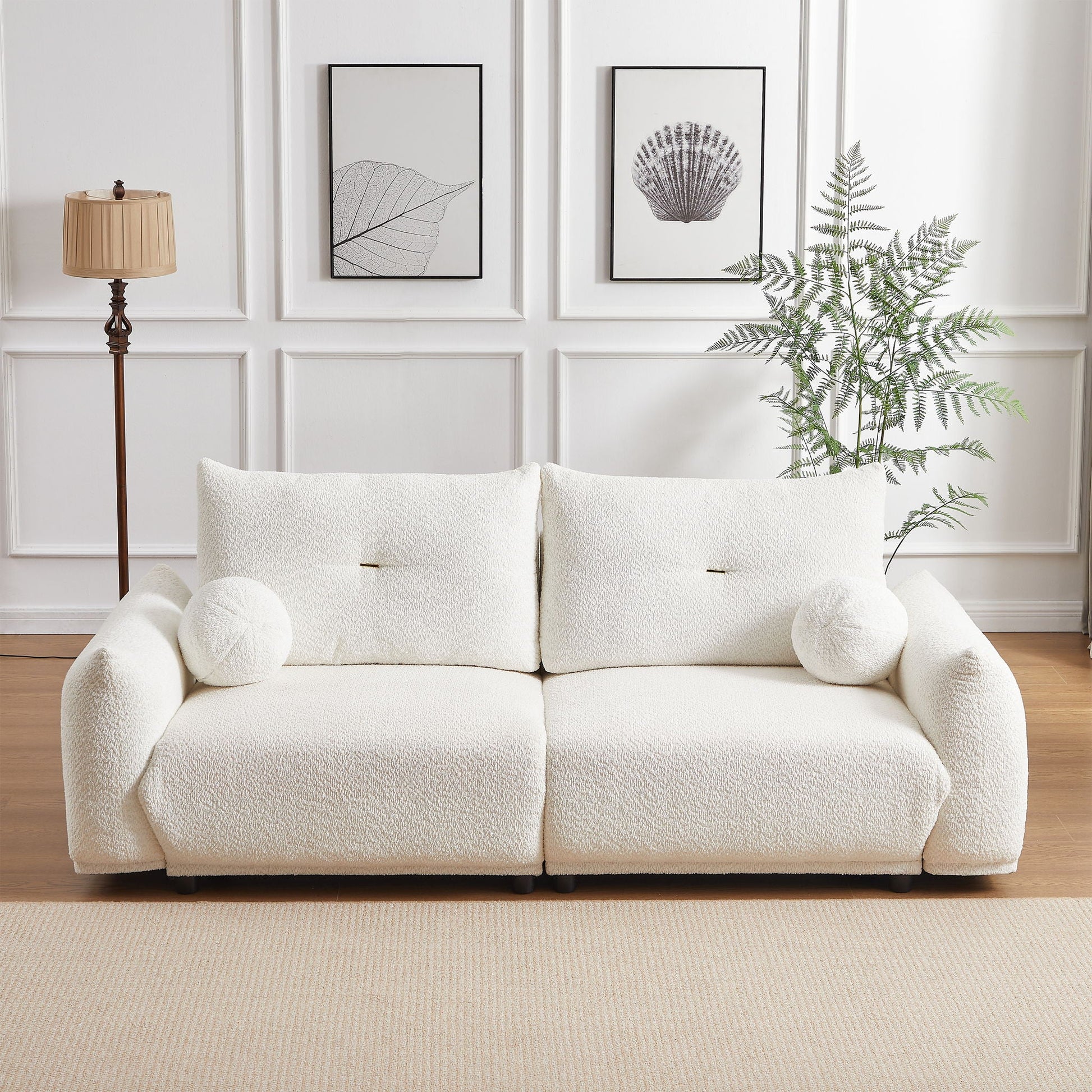 2 Seater Cushion Sofa With 2 Cushions And 2 Ball Pillows Home Essentials
